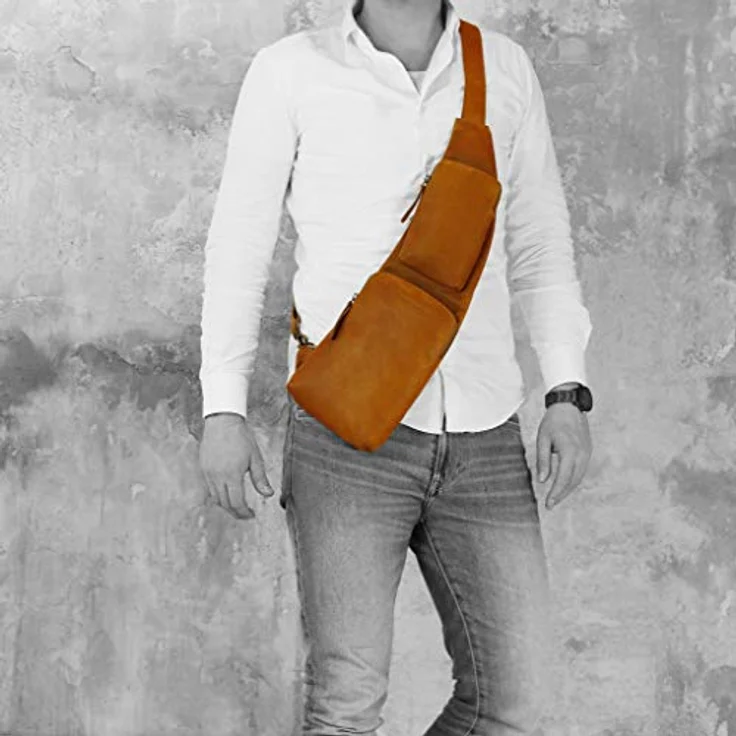 The Chesterfield Brand Logan Sling Bag, gewachstes Rindleder, hellbraun, 17 x 5 x 51 cm – Bild 7