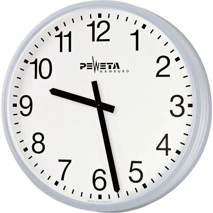 Peweta Grossraum-Wanduhr ø 52 cm, Batteriebetrieb, Aluminiumgehäuse, Weissaluminium