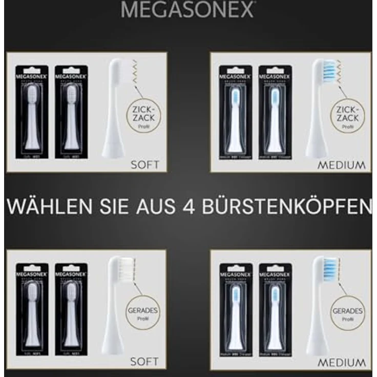 MEGASONEX M8 Zahnbürstenkopf flat SOFT, 20er Pack mit ultrafeinen Dupont Tynex Fasern für gründliche Plaqueentfernung – Bild 5