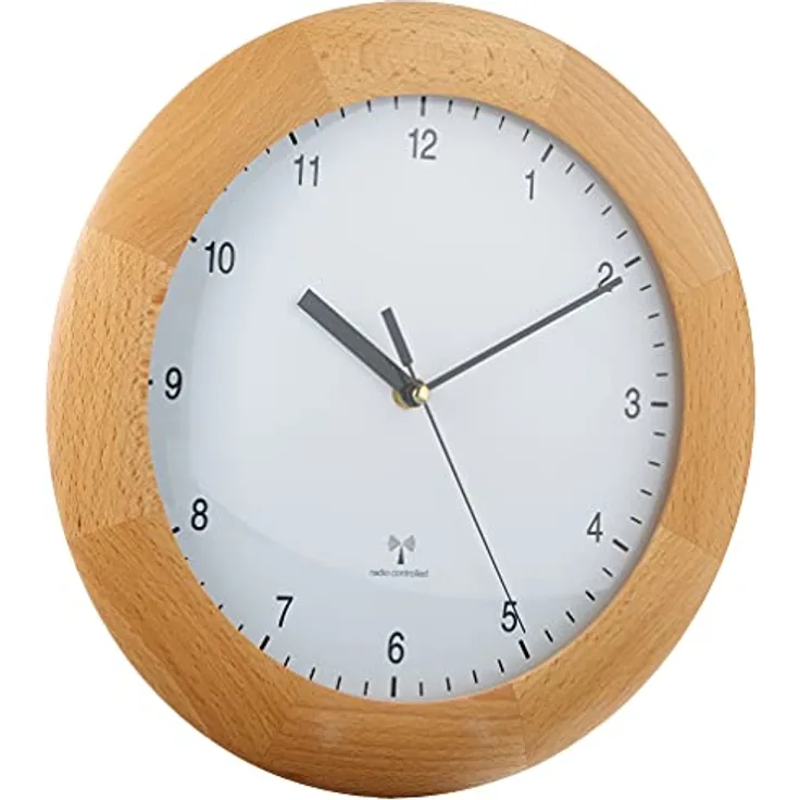 TFA Dostmann Funkwanduhr, Design Wanduhr Holz, aus Buche, zum Hängen, 31cm Durchmesser, braun, 98.1065