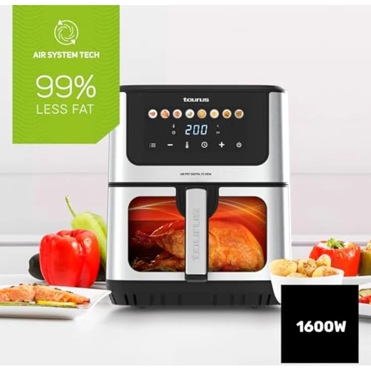 Taurus Heißluftfritteuse Air Fry Digital 7S View, 1600W, 6,5L, 8 Programme, Touchscreen, BPA-/PFOA-frei, Cool-Touch-Griff, Online-Rezepte – Bild 2