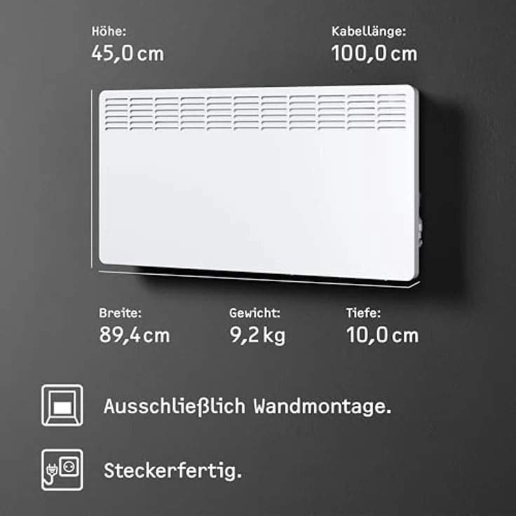Stiebel Eltron Wand-Konvektor CNS 250 Trend für ca. 25 m², 2,5 kW, LC-Display, Wochentimer, Offene Fenster Erkennung, 236529, Konvektor – Bild 7