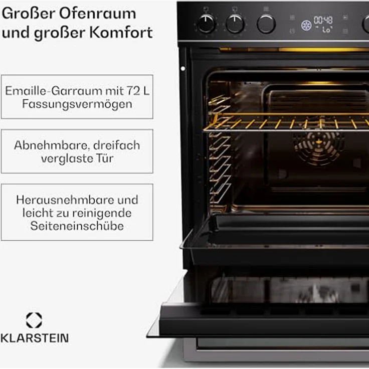 Klarstein ControlSync Backofen Mit Induktionskochfeld - 72L Einbaubackofen, 9 Kochfunktionen, Digitaler Timer, Kindersicherung, Kochfeld 4 Zonen Mit Booster, Schwarzes Glas, Energieklasse A – Bild 3