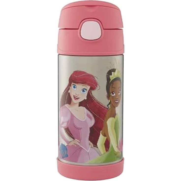THERMOS kids FUNTAINER Trinkflasche 350ml, Edelstahl, Disney Prinzessinnen, 12h kalt, mit Strohhalm und Tragegriff, BPA-frei, spülmaschinenfest, ideal für Schule und Kita – Bild 1