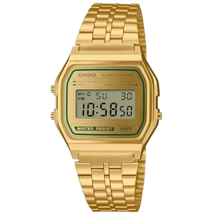Casio Watch A158WEGV-9AEF, Digitale Armbanduhr mit Kalenderfunktion und Gold Edelstahl Band – Bild 1