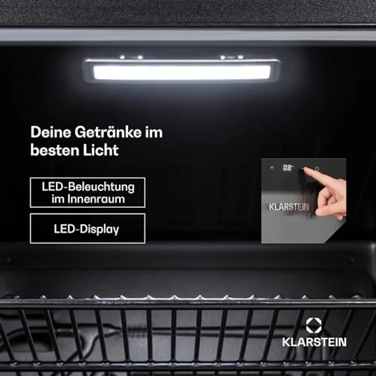 Klarstein Mini Kühlschrank mit Glastür, 115L Getränkekühlschrank mit 4 herausnehmbaren Ablagen, leise, 0-10°C, Edelstahl – Bild 5