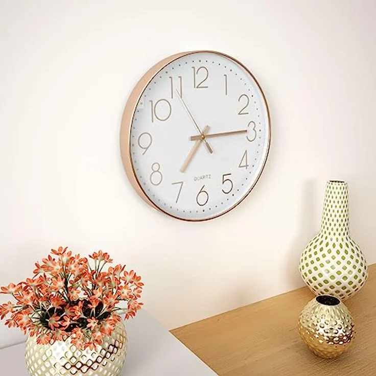 vidaXL Wanduhr mit rotgoldenem Rand und weißem Zifferblatt, 30 cm Durchmesser – Bild 2