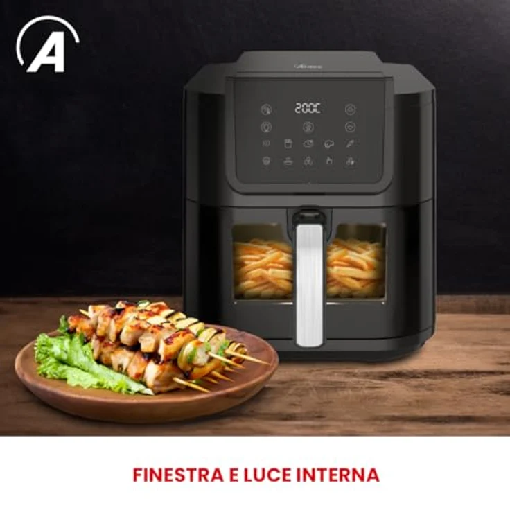 Ardes ARFRYA08LV Luftfritteuse 8 Liter Schwarz - Ölfreies Frittieren, extra tiefe Form für längliche Lebensmittel, Rapid Air Fryer Technologie, Touch-Display, Fenster und Innenbeleuchtung – Bild 5