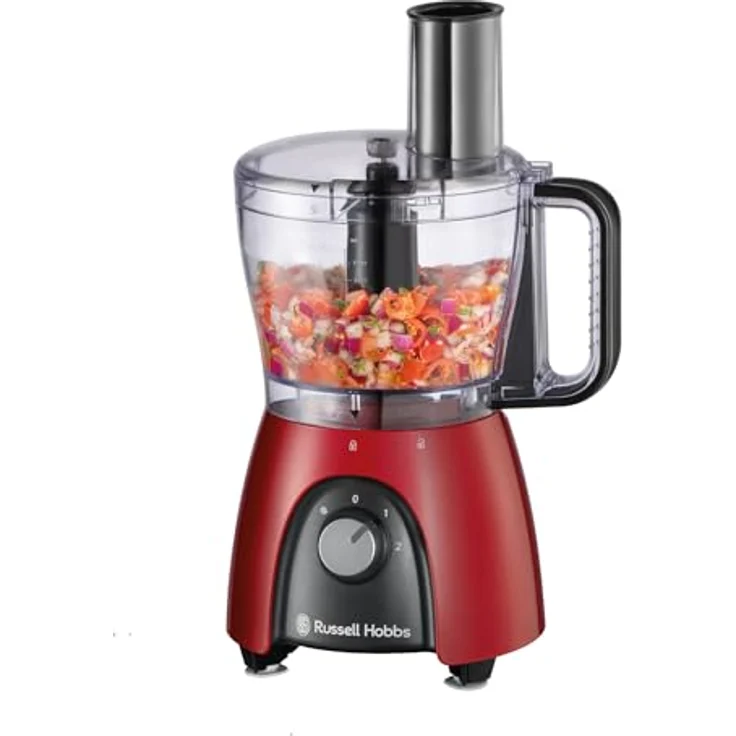 Russell Hobbs Küchenmaschine Food Processor (2-in-1 Mixer/Gemüseschneider, 900W Leistung, Rot) – Bild 2