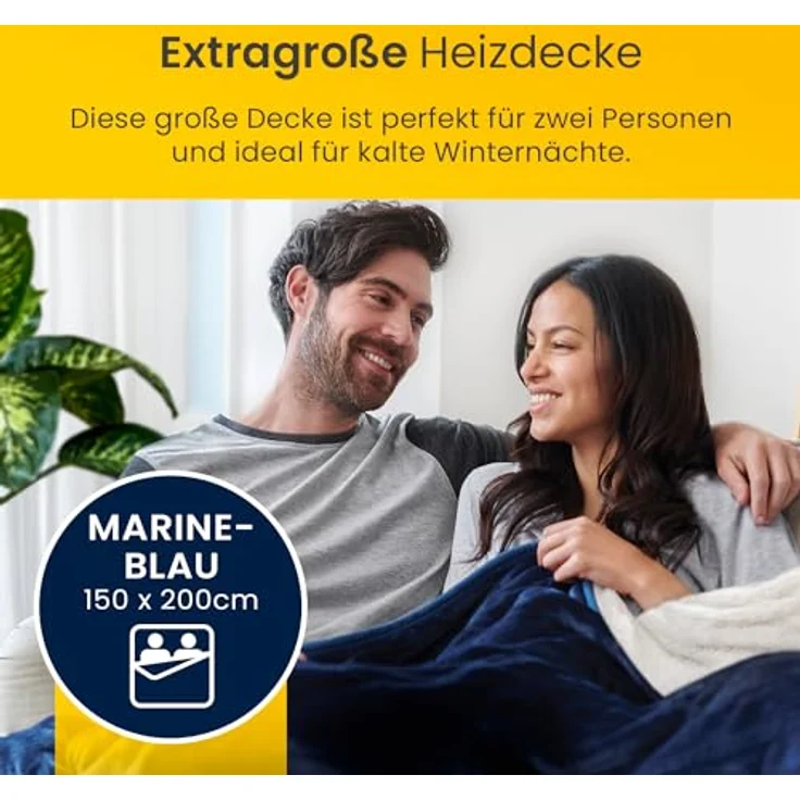 Cosi Home Heizdecke 200 x 150 cm - Elektrische Wärmedecke mit Abschaltautomatik, Überhitzungsschutz, Waschbar, Kuscheliges Sherpa & Fleece, 10 Heizstufen mit digitaler Fernbedienung - Navy – Bild 2