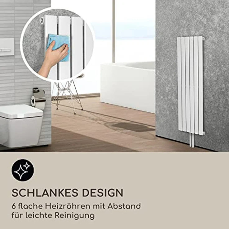 Blumfeldt Badheizkörper, Design Heizkörper Flach, 485 W Vertikal mit Thermostat, für Badezimmer & Wohnzimmer – Bild 4