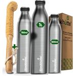 Blockhütte Edelstahl Flasche 350ml I Metall Trinkflasche isoliert, auslaufsicher, spülmaschinenfest, ideal für Sport, Wandern, Kinder - BPA-frei, Wasserflasche Kohlensäure geeignet, alu