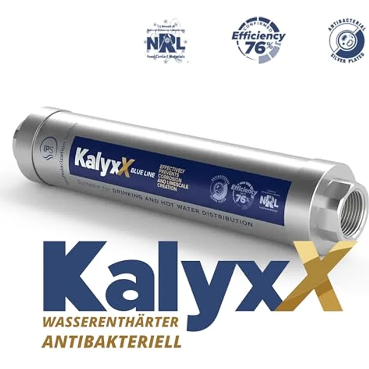 Sapho Swiss Aqua IPS Kalyxx BlueLine Wasserenthärter, G 1, Edelstahl, antibakterieller Wasserfilter, Silber – Bild 2