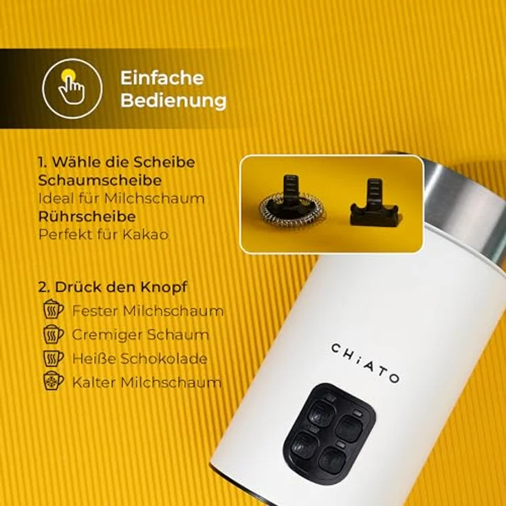 CHiATO milkPLAY Milchaufschäumer, elektrischer Milchaufschäumer mit 3 Schaumarten und 240 ml Kapazität – Bild 3