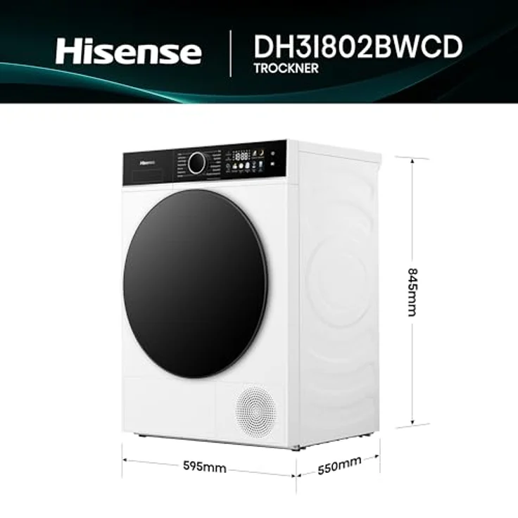 Hisense DH3I802BWCD Wärmepumpentrockner, 18 Programme, QuickDry, Auto Dry Sensoren, Anti-Allergie, LED-Farbdisplay – Bild 2