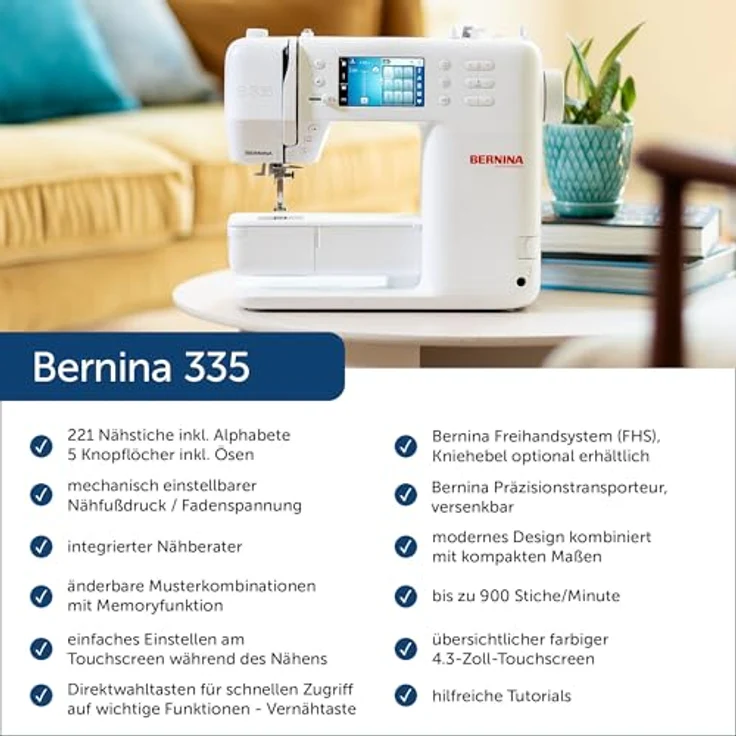 Bernina B 335, Nähmaschine mit Touchscreen, 150 Stiche, halbautomatischem Einfädler und LED-Licht – Bild 3
