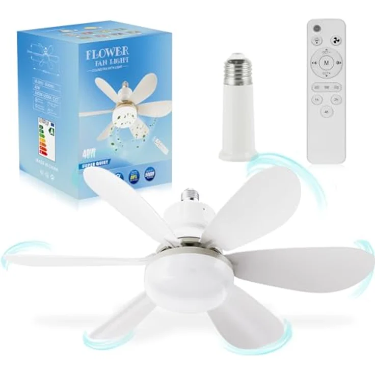 OKYUK Deckenventilator mit Beleuchtung, dimmbare Farbtemperatur, E26/E27-Sockel, 48 cm, fernbedienbar, leise, Weiß – Bild 1