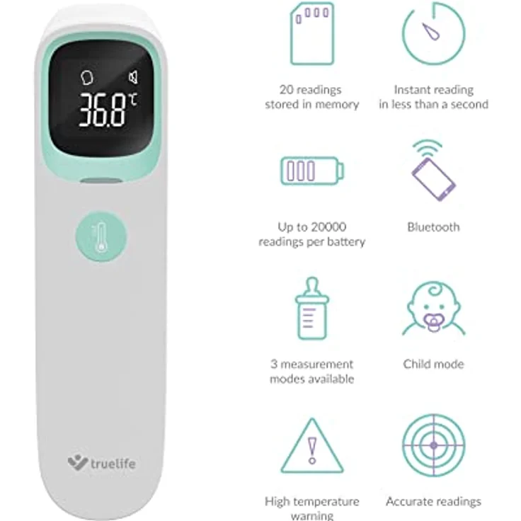 TrueLife Care Q10 BT Fieberthermometer und Ohrthermometer mit Bluetooth und App Berührungsloses Infrarot Kontaktlos Stirnthermometer für Kinder und Erwachsene | CE, RoHS, ISO, SUKL genehmigt – Bild 2