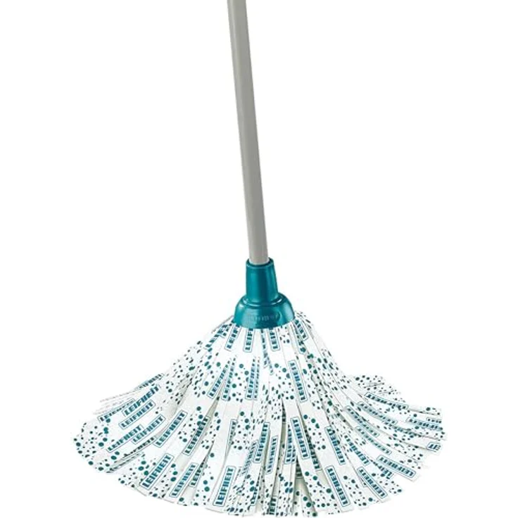 Leifheit Classic Mop Viskose, mit Viskose und Polyester für hartnäckige Flecken auf Fliesen und Steinböden, 1,25m Stahlstiel, extra saufgähiger Wischmopp, waschbar bei 60°C, flexible Mopkopf-Streifen – Bild 2
