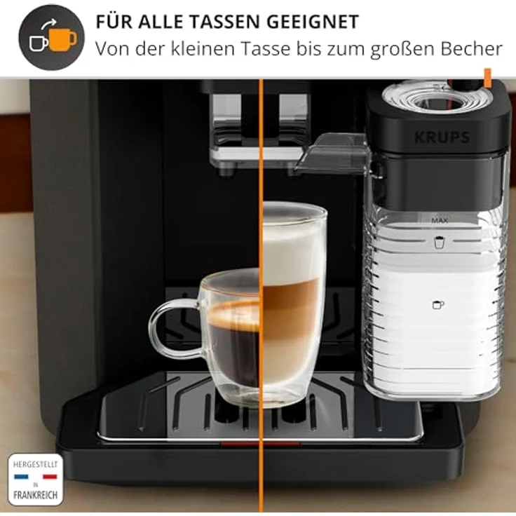 KRUPS EA912E10, Kaffeevollautomat mit integriertem Mahlwerk für perfekten Milchschaum und zwei Tassen Zubereitung, schwarz/silber – Bild 8