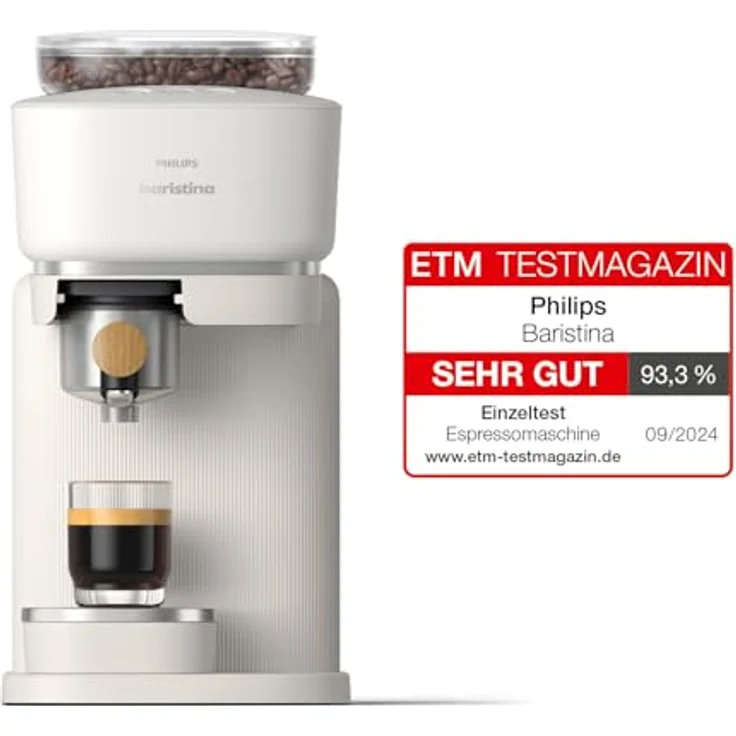 PHILIPS baristina Espressomaschine BAR302/20 mit Mahlwerk für ganze Bohnen, 16 bar Pumpendruck, Naturweiß/Eschenholz – Bild 5