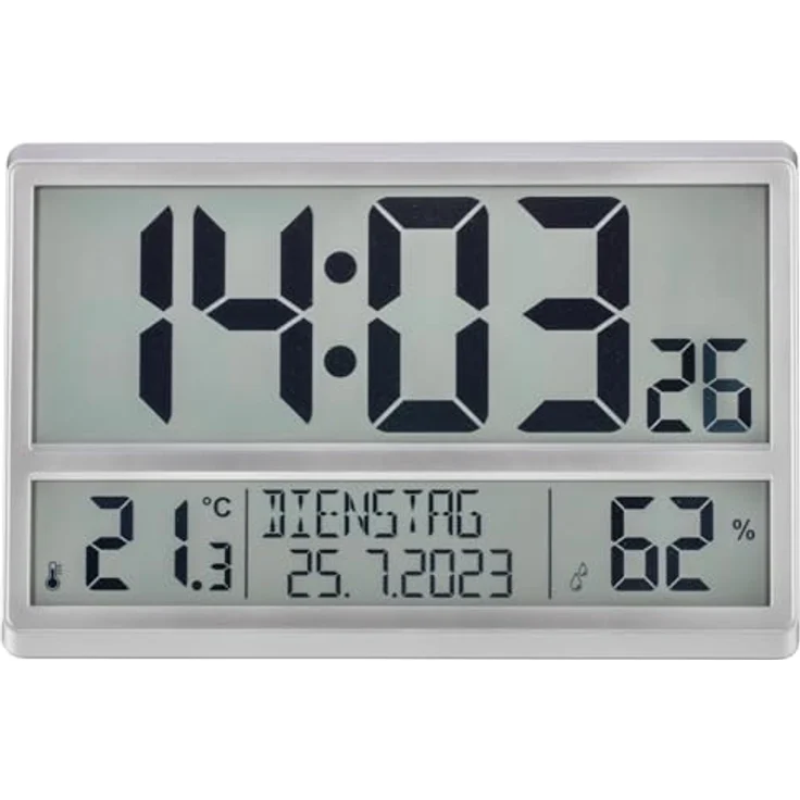 TFA Dostmann 60.4520.54 Digitale XL-Funkuhr Wanduhr mit Innentemperatur, Datum und Wochentag (Silber) – Bild 2