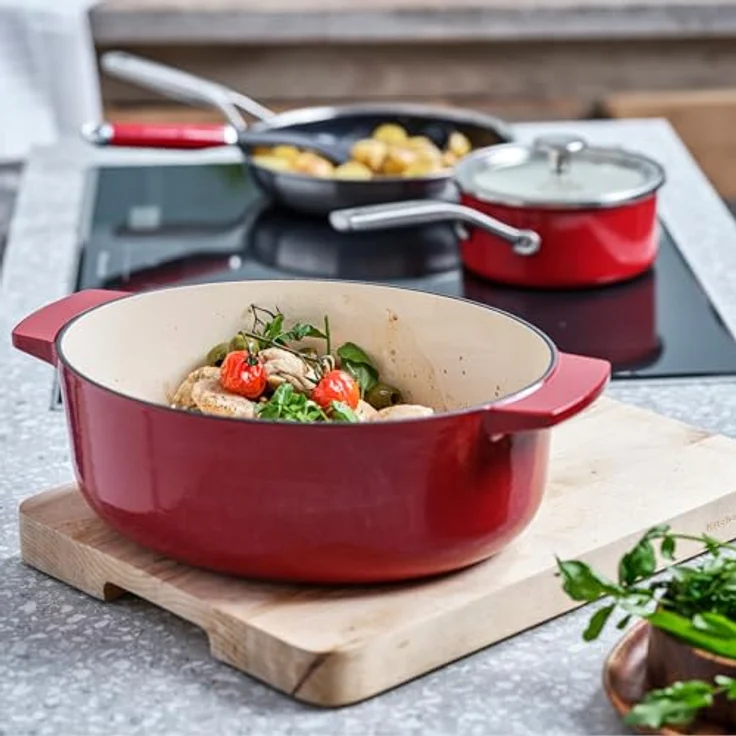 KitchenAid Cast Iron 30cm/5,6L Ovaler Kasserolle mit Deckel, PFAS-freie Emaille, Induktion, Ergonomischer Griff,Ofenfest bis 260°C, Empire Red – Bild 2