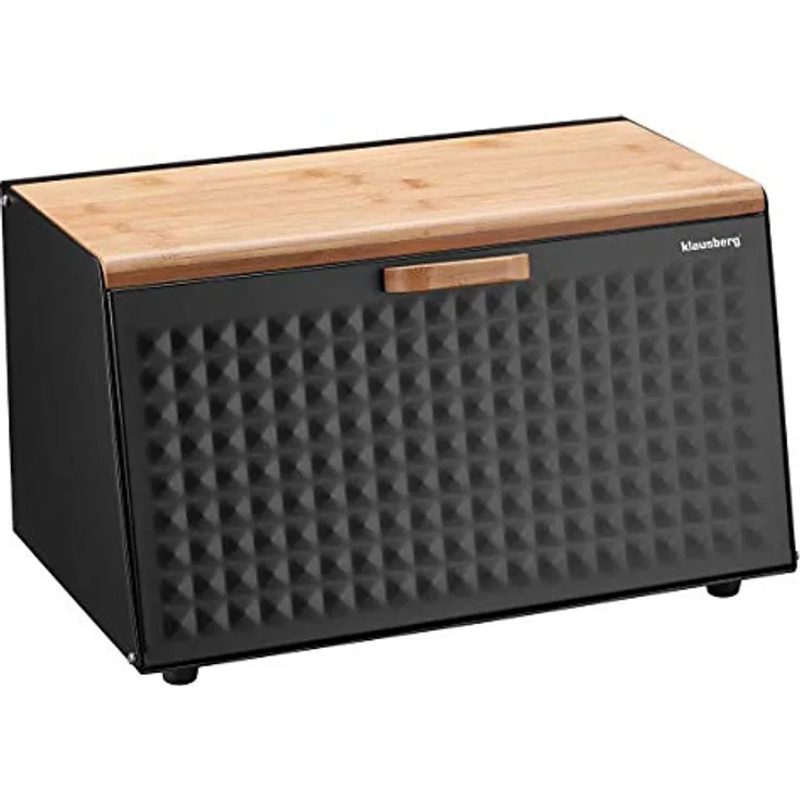 Klausberg Brotbox Brotkasten aus Holz und Edelstahl, Brotkorb in Schwarz