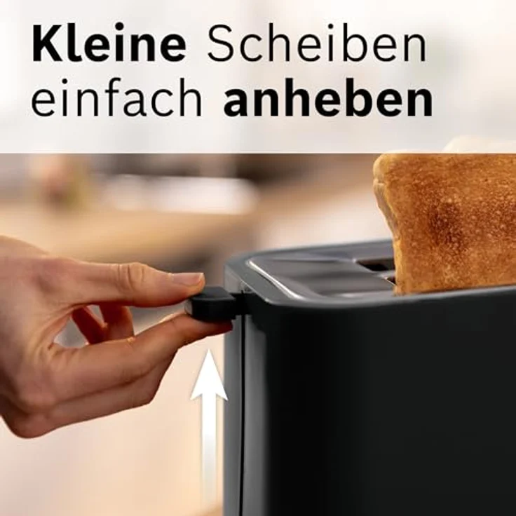 Bosch Kompakt Toaster MyMoment TAT3M123, entnehmbarer klappbarer Brötchenaufsatz, mit Auftaufunktion, Abschaltautomatik, Liftfunktion, Brotzentrierung, ideal für 2 Scheiben, 800 Watt, Schwarz matt – Bild 4