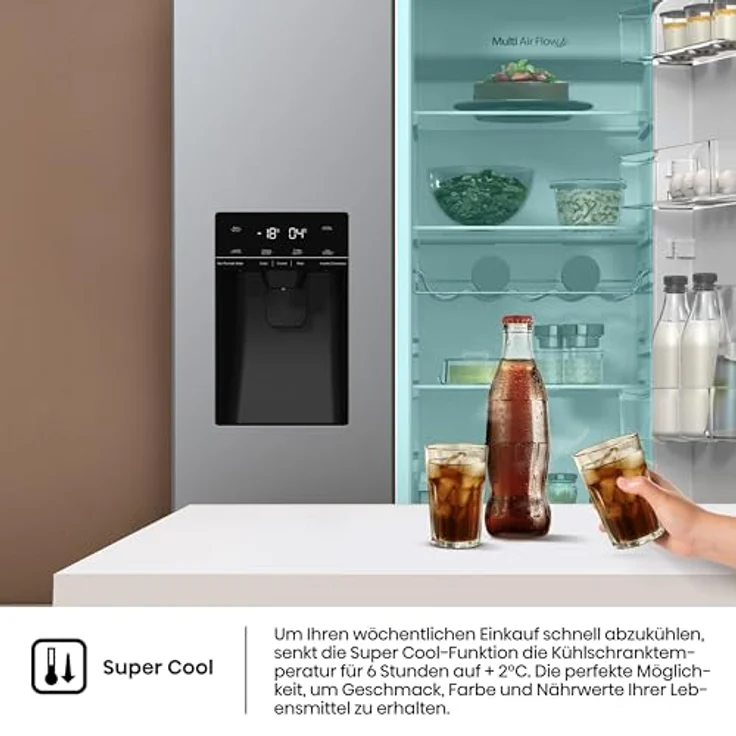 Hisense RS5P535NTCE Side-By-Side Kühl-Gefrier-Kombination, 376 l Kühlteil, 190 l Gefrierteil, Wasser-/Eisspender, Total NoFrost, Multi AirFlow, FastFreeze, silber – Bild 13