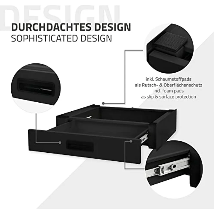 ML DESIGN modern living Verbindungsrahmen mit ausziehbarer Schublade, Stahl, 60,5x54cm, Schwarz, rutschfest, Universal Zwischenbaurahmen – Bild 4