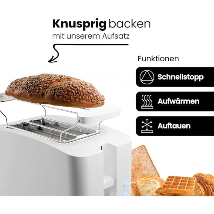 Bomann® Toaster 2 Toastschlitze | Toaster mit Brötchenaufsatz | Toaster 2 Scheiben mit Liftfunktion | Toster mit Auftau- und Aufwärm-Funktion | für Brötchen und Toast | TA 6065 CB weiß – Bild 2