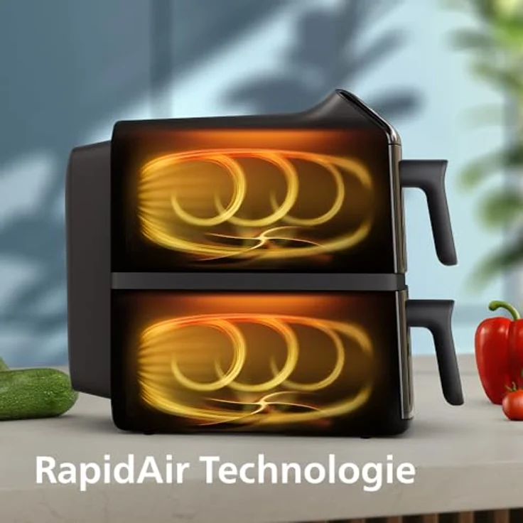 Philips Heißluftfritteuse NA462/70 4000 Series, 10L Dual Basket mit RapidAir Technologie, 2750 W, Schwarz/Dunkelgrau, kupfer Griff – Bild 7