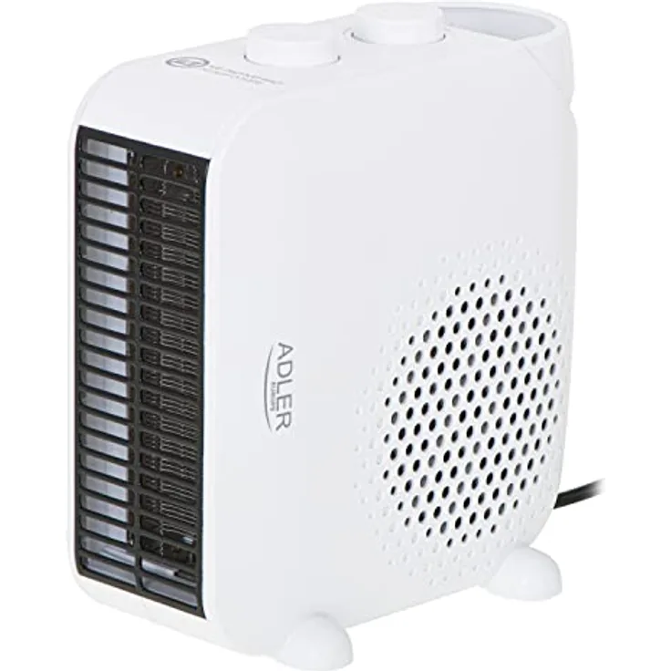 Adler AD 7725w Thermoventilator, 2000 W, Heizgerät mit Thermostat, Heizlüfter mit zwei Leistungsstufen, Elektroheizung für Wohnung, Bad, Büro, White