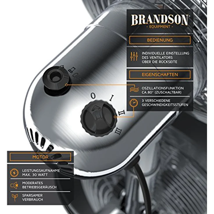 Brandson Tischventilator Design Retro - Ventilator mit 3 Geschwindigkeitsstufen - mobiler Lüfter - – Bild 5