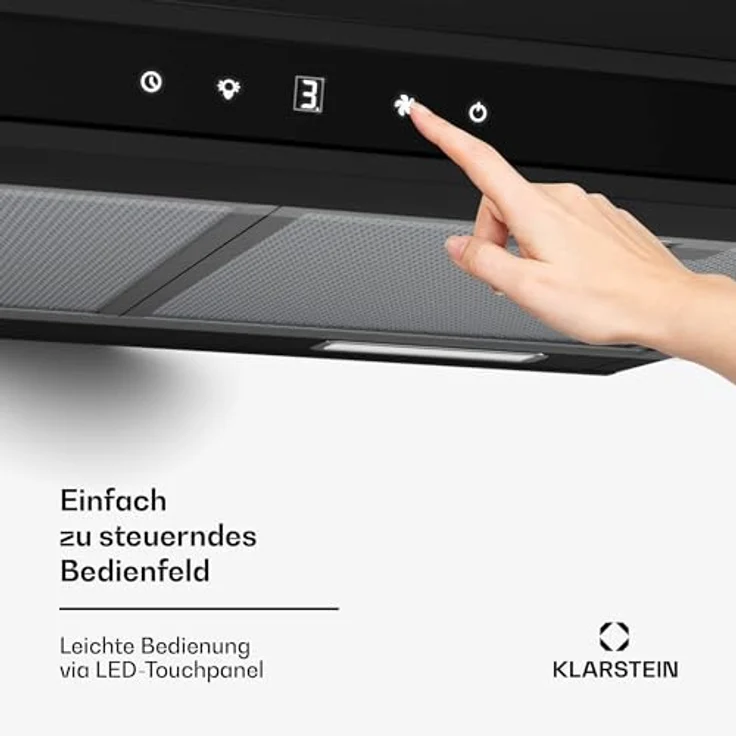 Klarstein Purista Force Unterbaudunstabzugshaube, 60 cm, 400 m³/h Luftleistung, duale Motortechnologie, LED-Touchpanel, Energieeffizienzklasse C, Schwarz – Bild 5