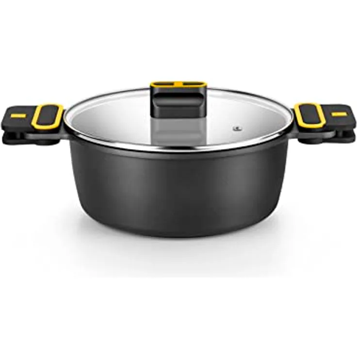 BRA Daily Pro, Hoher Kochtopf 32 cm aus Aluminiumguss, antihaftbeschichtet, PFOA-frei, für alle Herdarten und Induktion geeignet, mit Glasdeckel