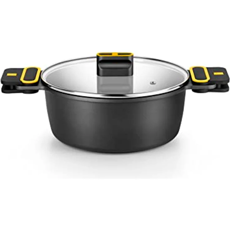 BRA Daily Pro, Hoher Kochtopf 32 cm aus Aluminiumguss, antihaftbeschichtet, PFOA-frei, für alle Herdarten und Induktion geeignet, mit Glasdeckel – Bild 1