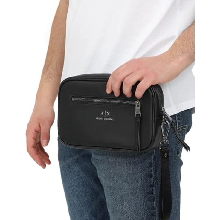ARMANI EXCHANGE Umhängetasche Herren Kosmetiktasche Synthetisch BEAUTY CASE, Einfarbiger Kulturbeutel mit Brand Logo, schwarz – Bild 2