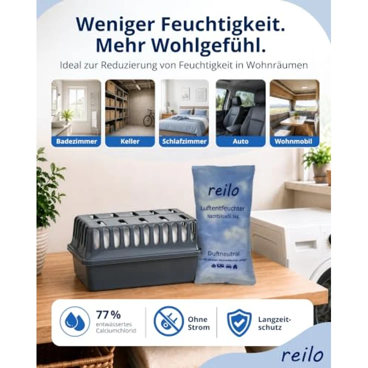 reilo Luftentfeuchter Nachfüllpack 3x 1 kg Vliesbeutel, geruchloser Raumentfeuchter ohne Strom für Schlafzimmer & Keller, effektive Schimmelprävention – Bild 2