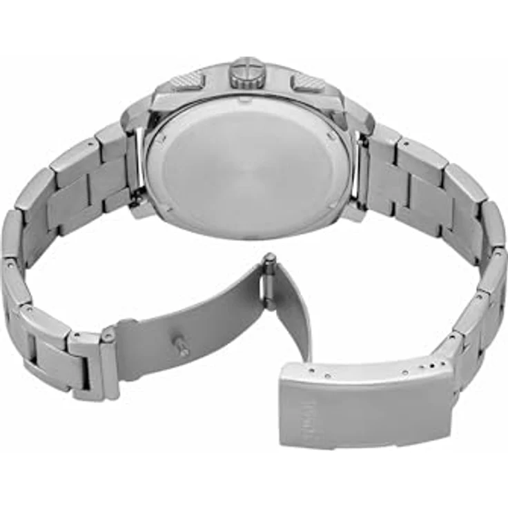 Fossil Machine Uhr für Herren, Chronograph mit 44 mm Edelstahlgehäuse, schwarzem Zifferblatt und silbernem Edelstahlarmband, wasserdicht bis 50 m – Bild 5