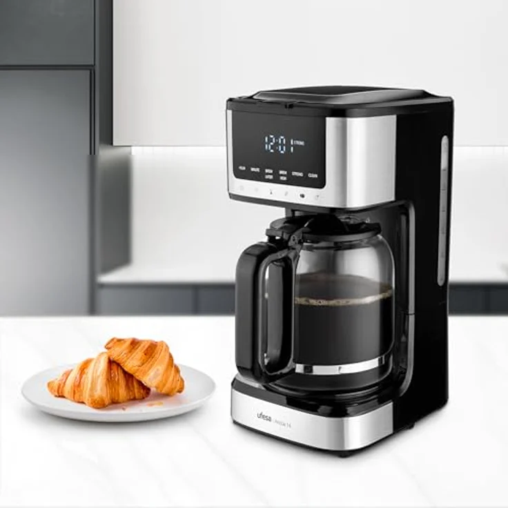Ufesa Filterkaffeemaschine Ariccia, Programmierbar, 900W, 14 Tassen, 1,8L, Edelstahl, Touchscreen, herausnehmbarer Nylonfilter, hitzebeständiges Glasgefäß, spülmaschinenfest, Tropf-Stopp – Bild 2