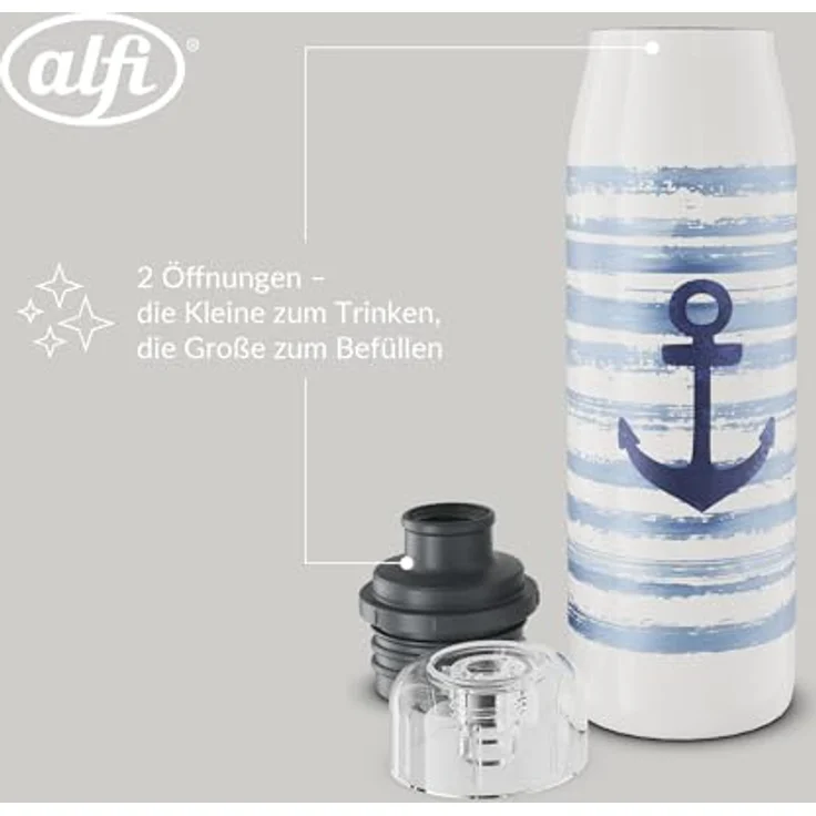 alfi KIDS ISO BOTTLE 500ml, Blau Weiß Anker, Isoliertrinkflasche Kinder Edelstahl, dicht mit Drehverschluss, hält 12 Std. heiß, 24 Std. kalt, für Kohlensäure, BPA-frei – Bild 4