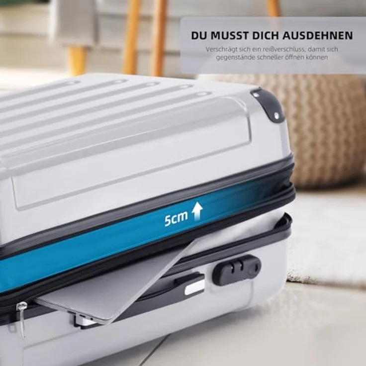 BEIBYE 3er Kofferset Hartschalen-Koffer mit Teleskopgriff, 4 Doppelrollen und Dehnungsfuge, Silber – Bild 3