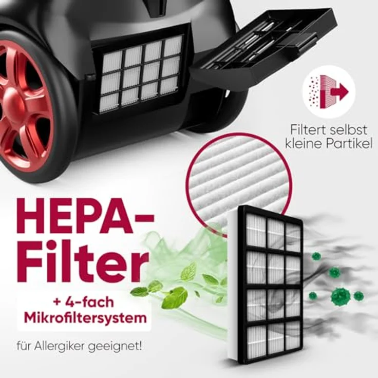 ProfiCare® Bodenstaubsauger PC BS 3141, 700 Watt mit 4-Fach Mikrofiltersystem und umschaltbarer Bodenbürste, inkl. Bürsten-/Fugendüse und Edelstahl-Teleskoprohr – Bild 4
