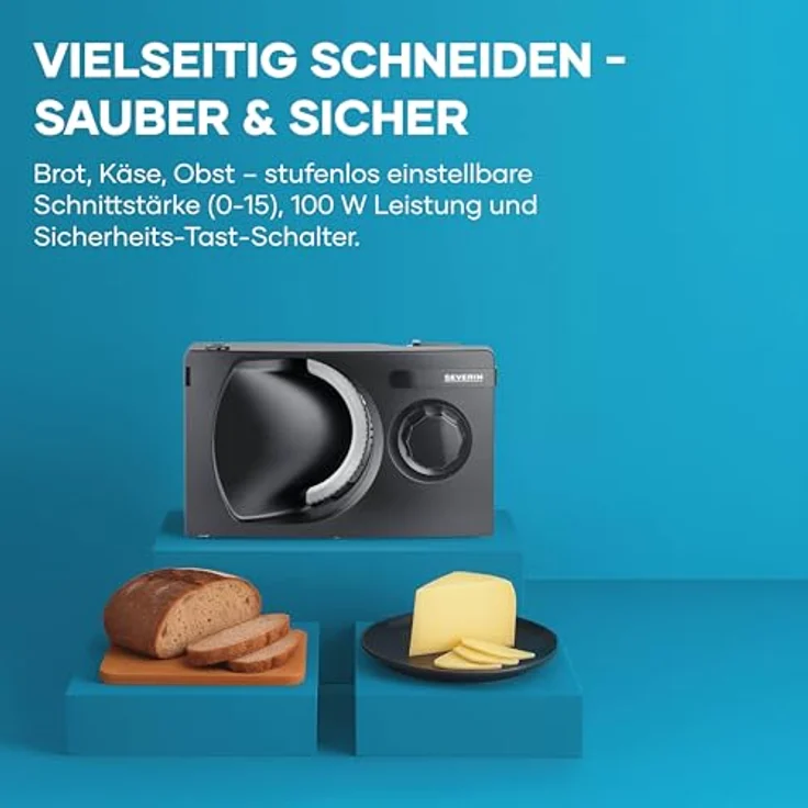 SEVERIN Kompakt Allesschneider AS 9595, DC Motor mit variablem Schnittstärken von 0-15 mm, platzsparendes Design – Bild 4