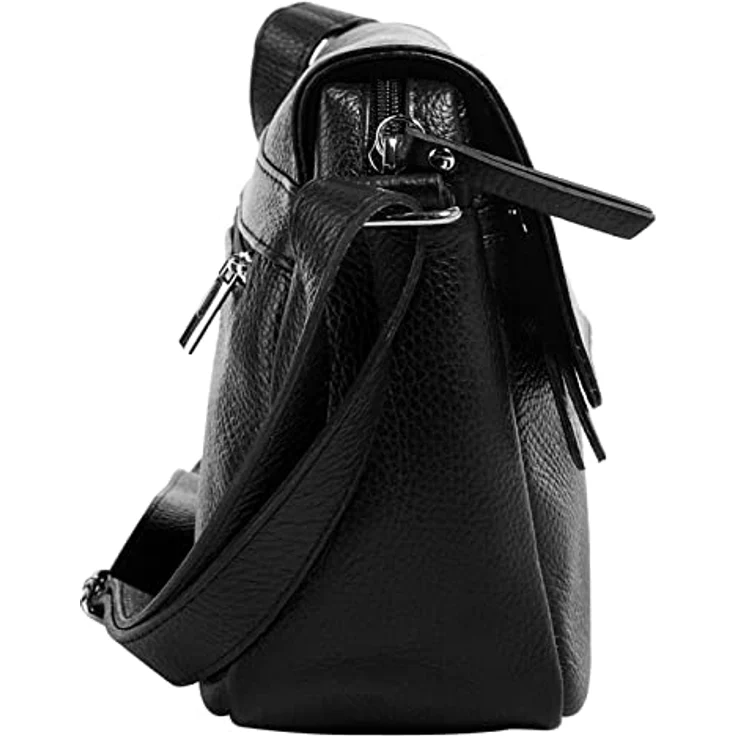 Samantha Look Umhängetasche, echt Leder, Made in Italy, 22 cm x 18 cm, verstellbarer Schulterriemen, 4 Fächer, schwarz – Bild 5