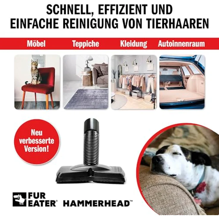 FurEater Tierhaar Staubsaugeraufsatz - Verbesserte Version | Ergonomische Staubsaugerbürste mit Universaladapter zur effektiven Entfernung von Tierhaaren, kompatibel mit 99% aller Staubsauger, inkl. patentierter Noppen-Technologie – Bild 3