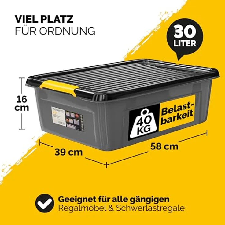 Monzana® 2x Aufbewahrungsbox 30L, stapelbar und blickdicht, 40kg belastbar, aus BPA-freiem Kunststoff, anthrazitgrau – Bild 2