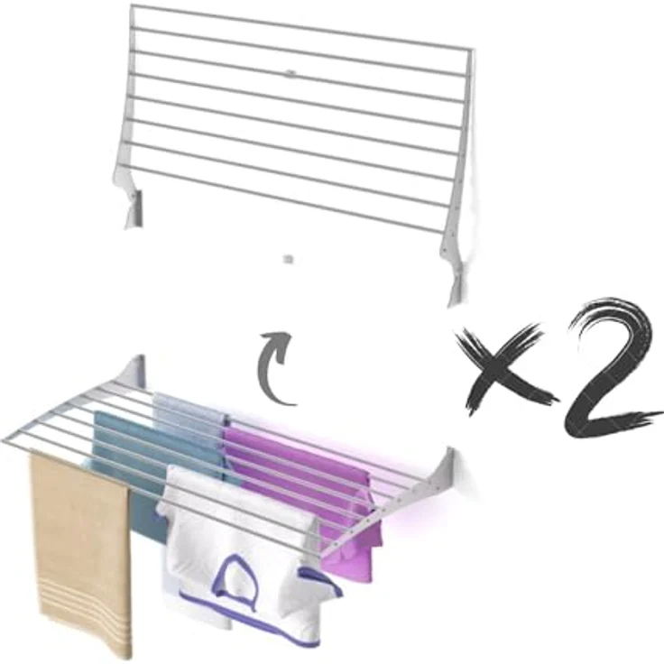 Foxydry Fold Wandwäscheständer, vertikaler Wäscheständer aus Aluminium und Stahl, Platzsparendes Design, 100x50x57 cm, Grau (Grey) – Bild 1